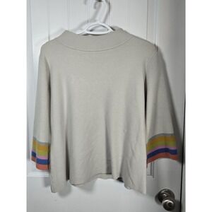FATE Sweater Womens SZ S Tan Rainbow Stripe Arms Pullover Sweatshirt